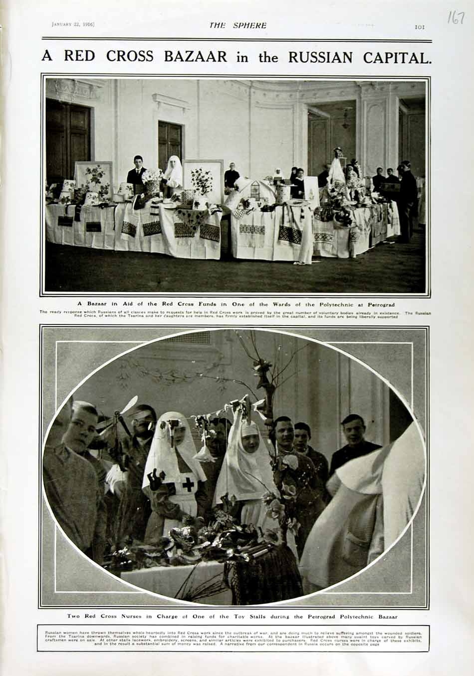 Old Antique Print 1916 Red Cross Bazaar Petrograd Polytechnic Nurses War 20th