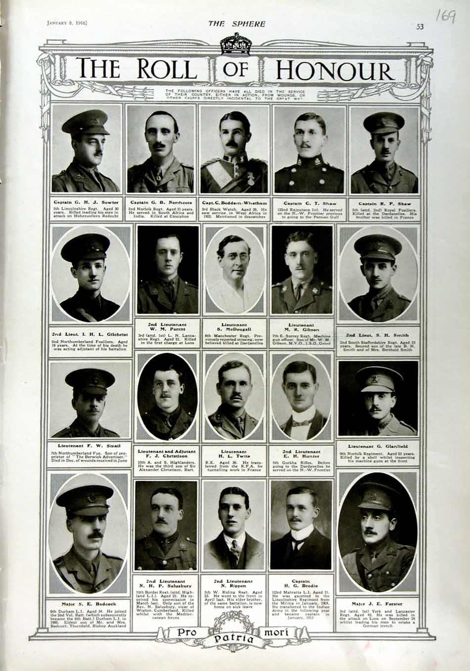 Original Old Antique Print 1916 Roll Honour Dead War Siers Twite Porritt Men