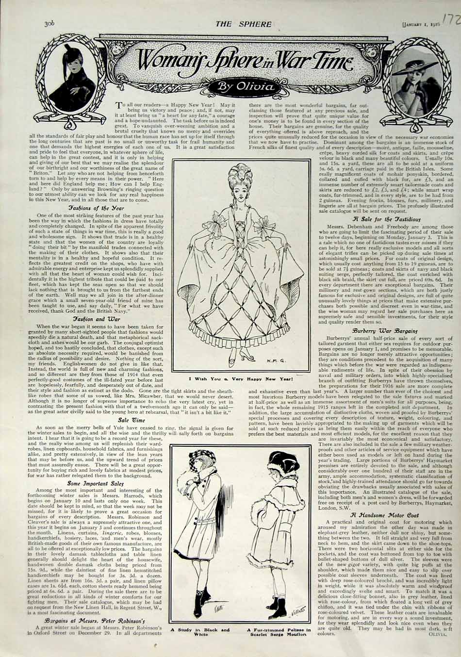 Original Old Antique Print 1916 Womens Fashion Dress Drawings Sphere 20th
