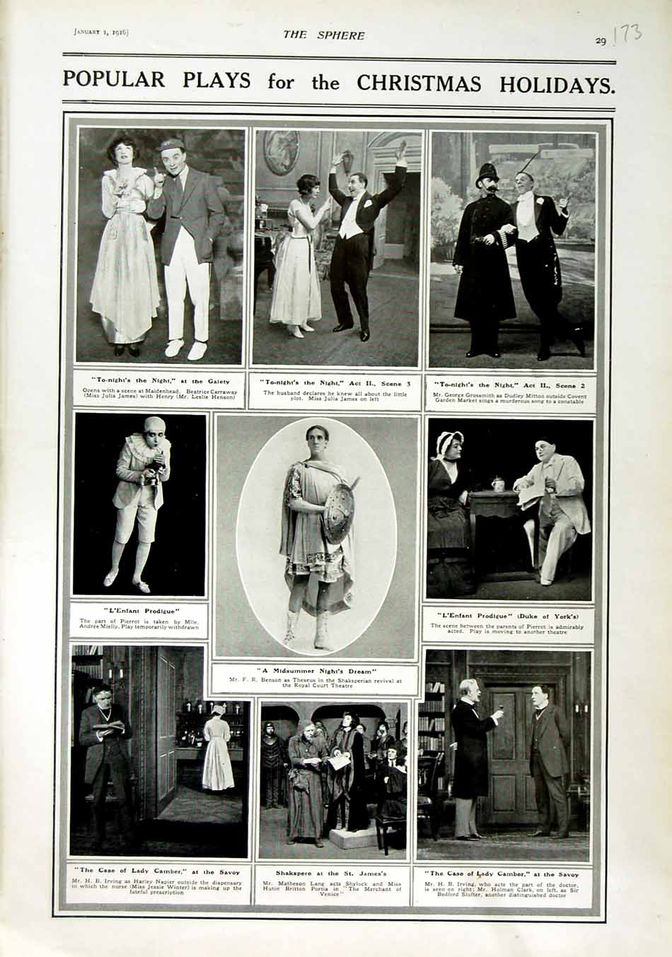 Old Antique Print 1916 Theatre Shakespeare Savoy Duke York Covent Garden 20th