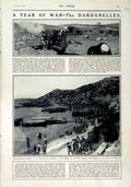 Original Old Antique Print 1916 War Dardanelles Siers Battle Boats Cliffs 20th