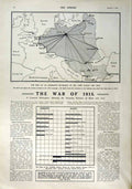 Original Old Antique Print 1916 Map Europe War Germany France Britain Warsaw