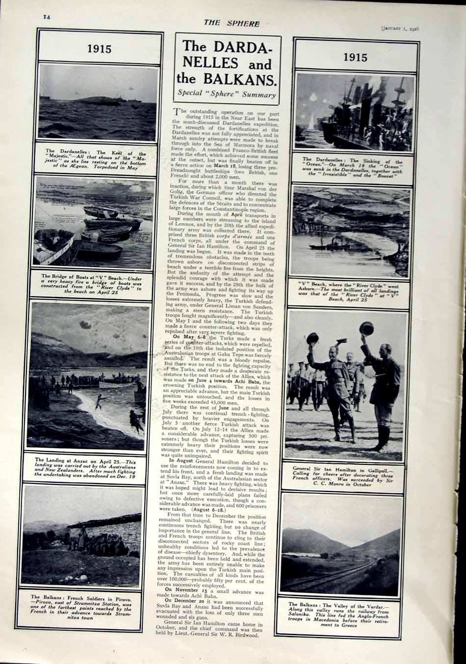 Old Antique Print 1916 Battlecraft Ships War Blucher Dardanelles Balkans 20th
