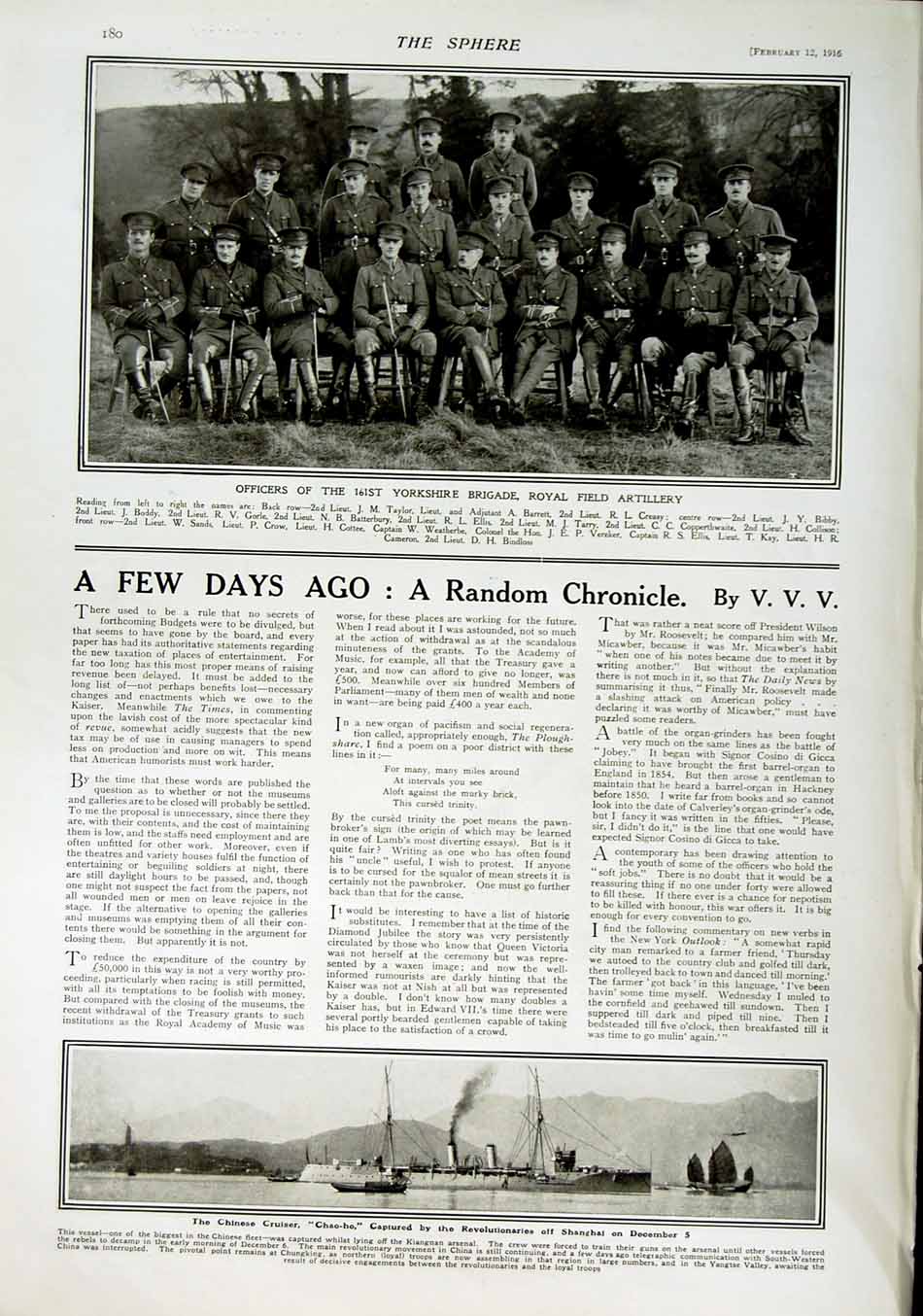 Original Old Antique Print 1916 Roll Honour Dead Siers War Yorkshire Chao-Ho