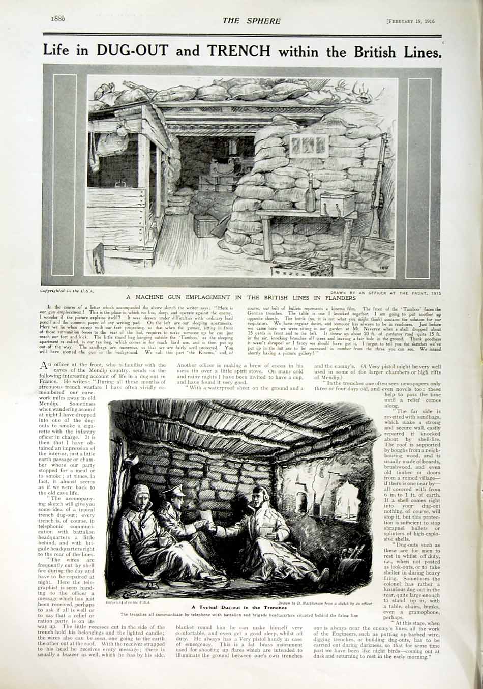 Original Old Antique Print 1916 Milk Supply French Siers Flanders Machine Gun