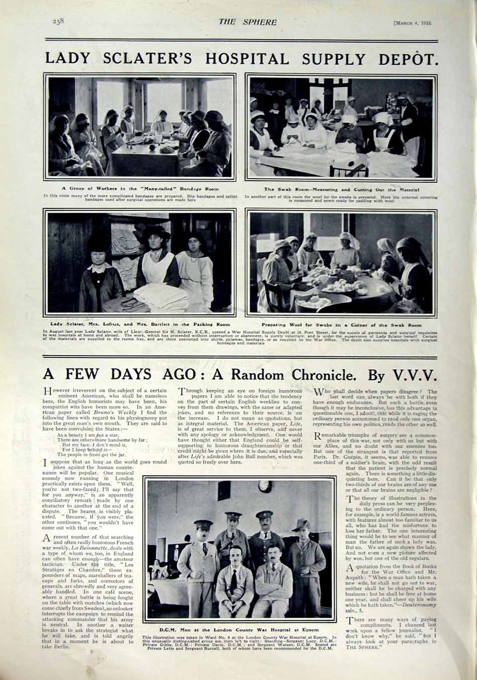Original Old Antique Print 1916 Honour Dead War Siers Lady Sclater Hospital