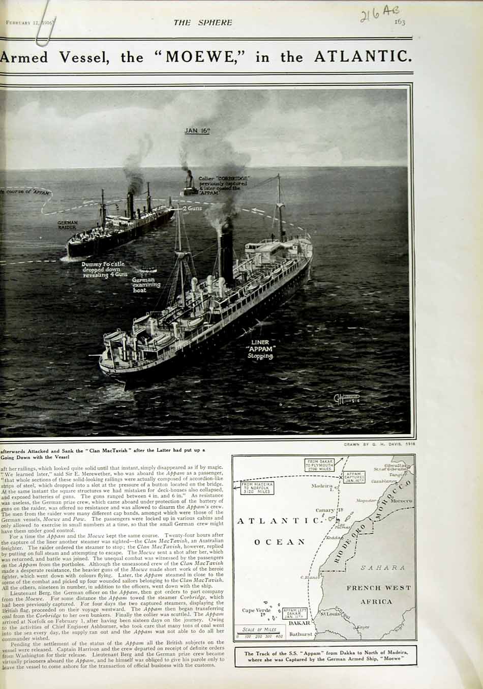 Original Old Antique Print 1916 King Stephen Trawler Boat French Siers War