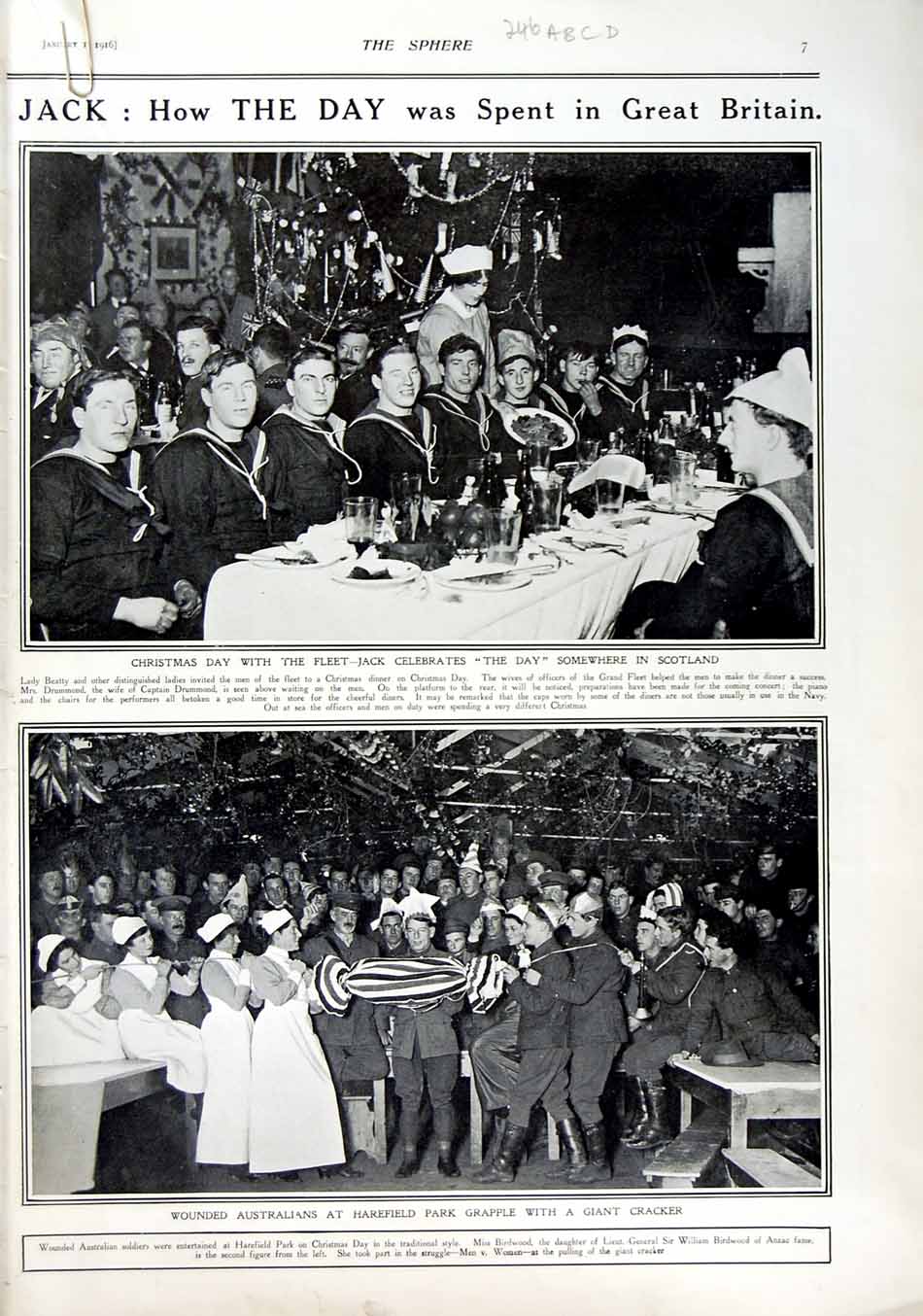 Antique Old Print 1916 British Sailors War Albania Theatre Drury Hospital 20th
