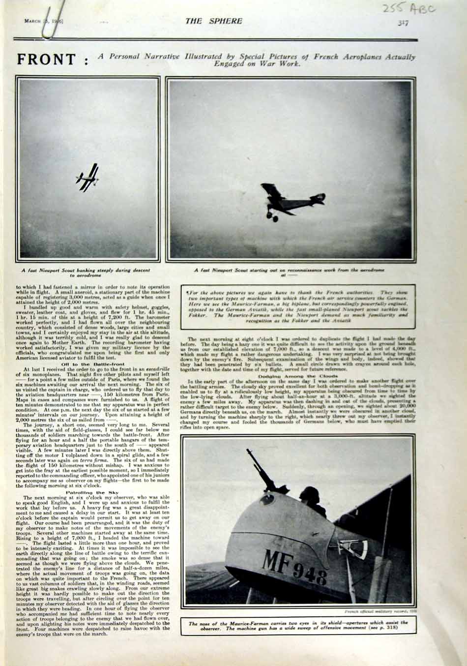 Original Old Antique Print 1916 Nieuport Scout Aeroplanes War German Buildings