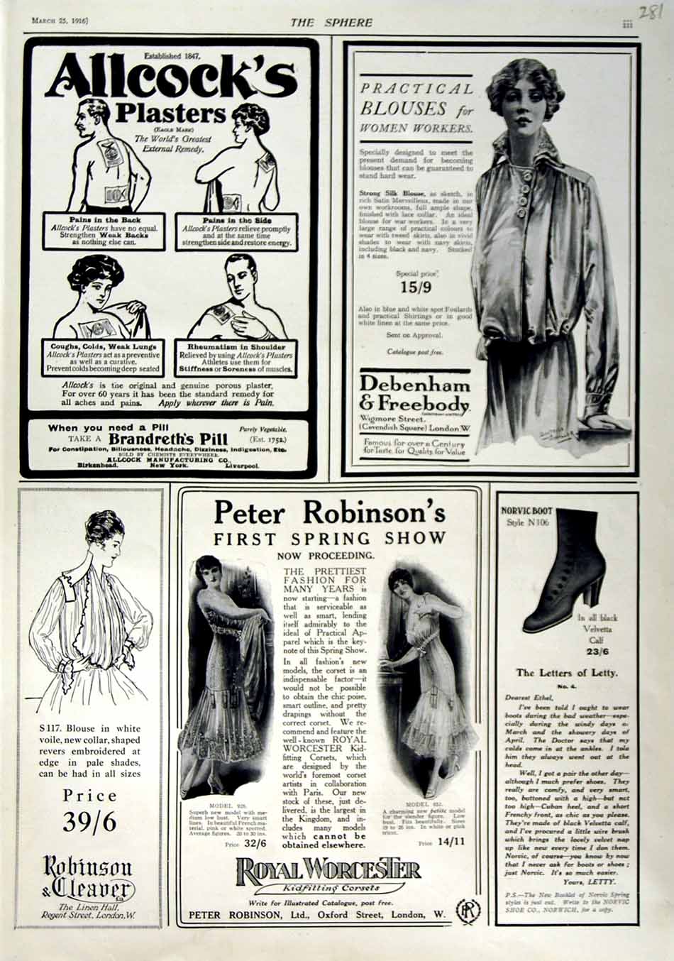 Original Old Antique Print 1916 Advertisment Robinson Cleaver Allcocks Plasters