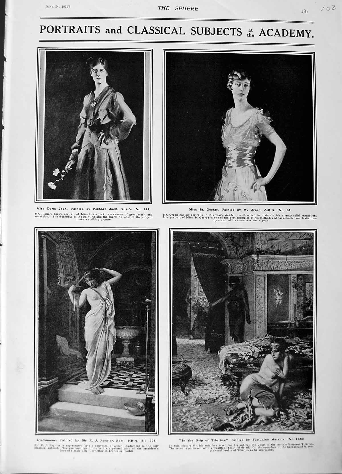 Original Old Antique Print 1916 Doris Jack George Diadumene Art Matania Academy