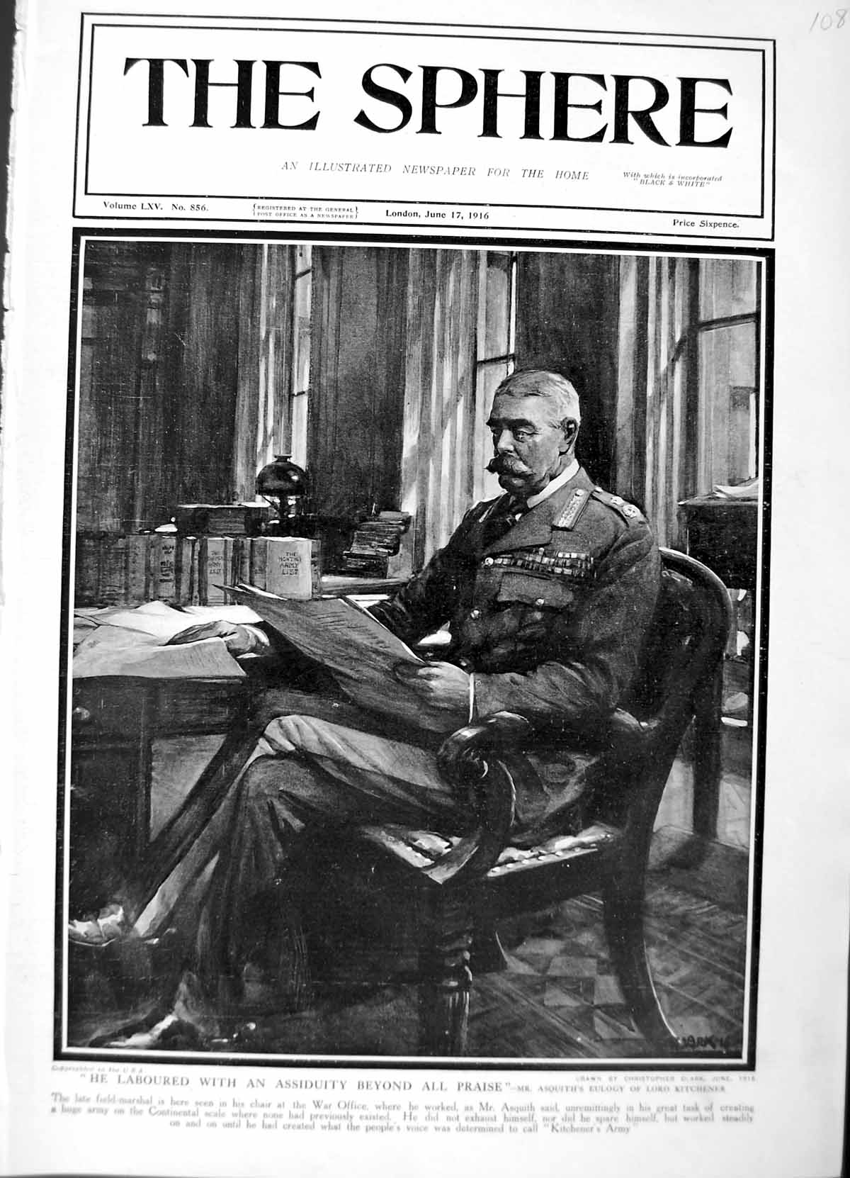 Original Old Antique Print 1916 Field-Marshal War Office Mr Asquith Sier 20th