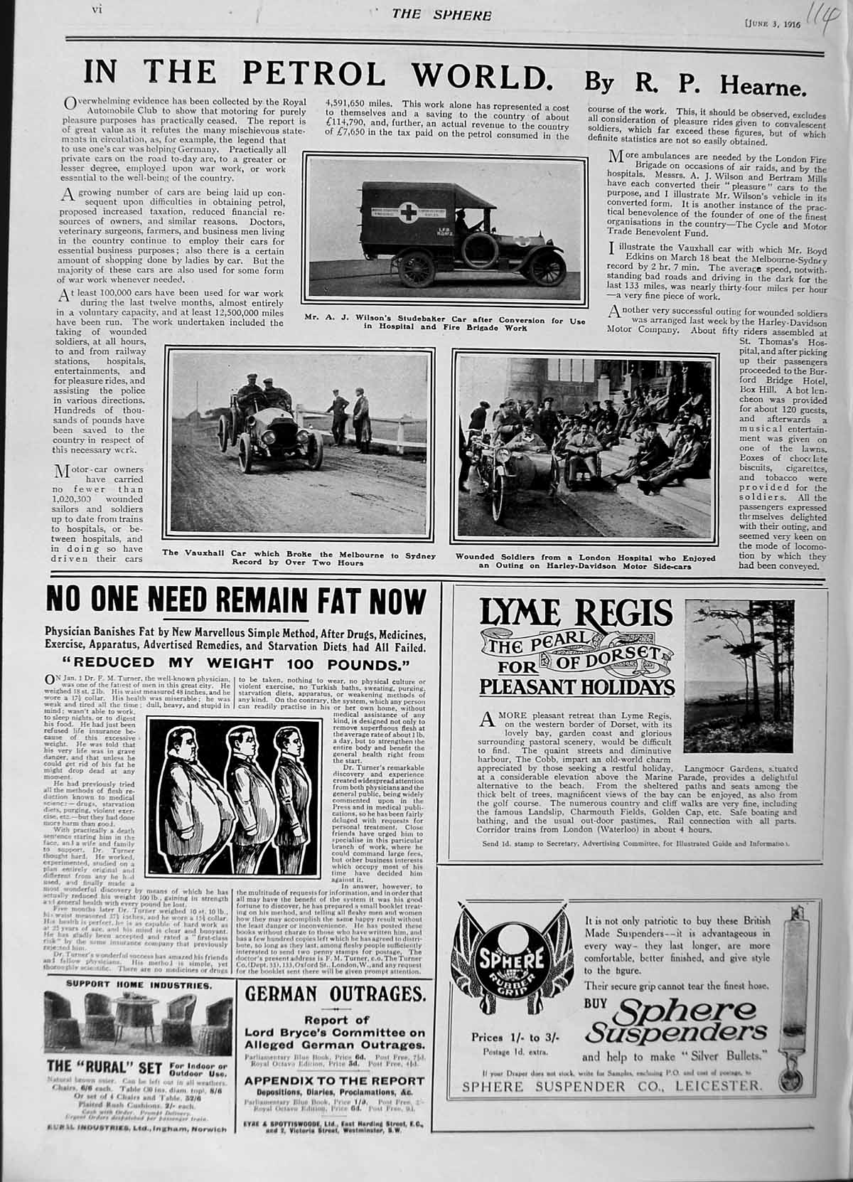 Original Old Antique Print 1916 Studebaker Car War Vauxhall Siers Lyme Regis