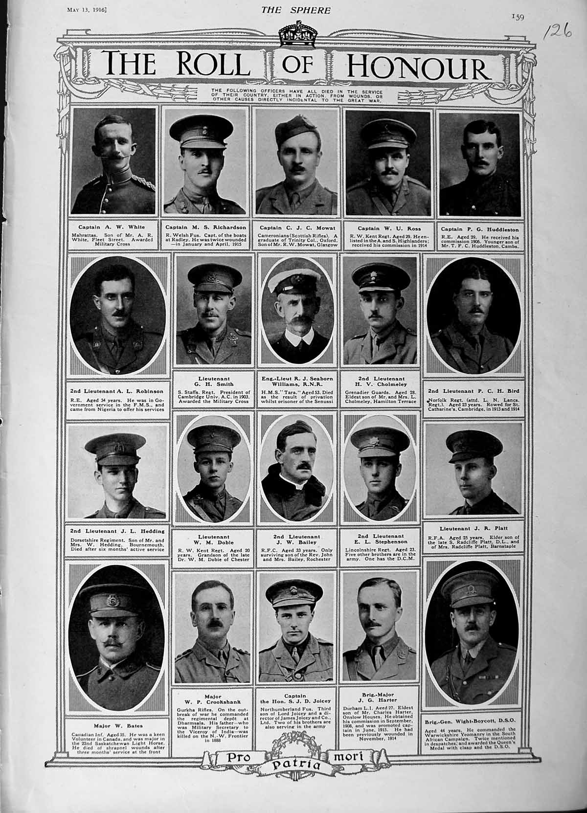 Original Old Antique Print 1916 Roll Honour Dead Siers War Joicey Harter Bailey