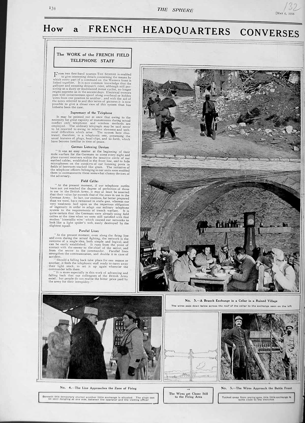 Original Old Antique Print 1916 French War Siers Shelter Telephone Exchange
