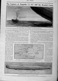 Original Old Antique Print 1916 Zeppelin War Kent England Trawler Boat Olivine