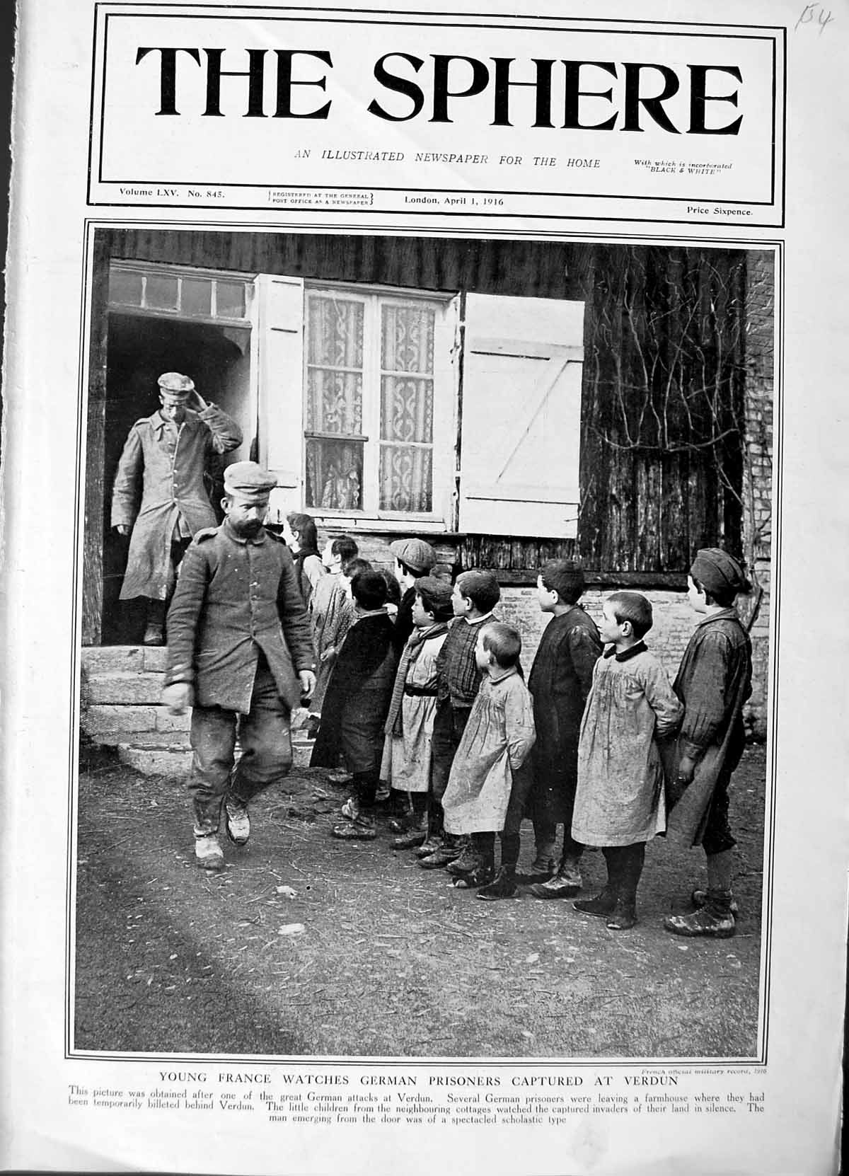 Original Old Antique Print 1916 French Children German Prisoners Verdun War