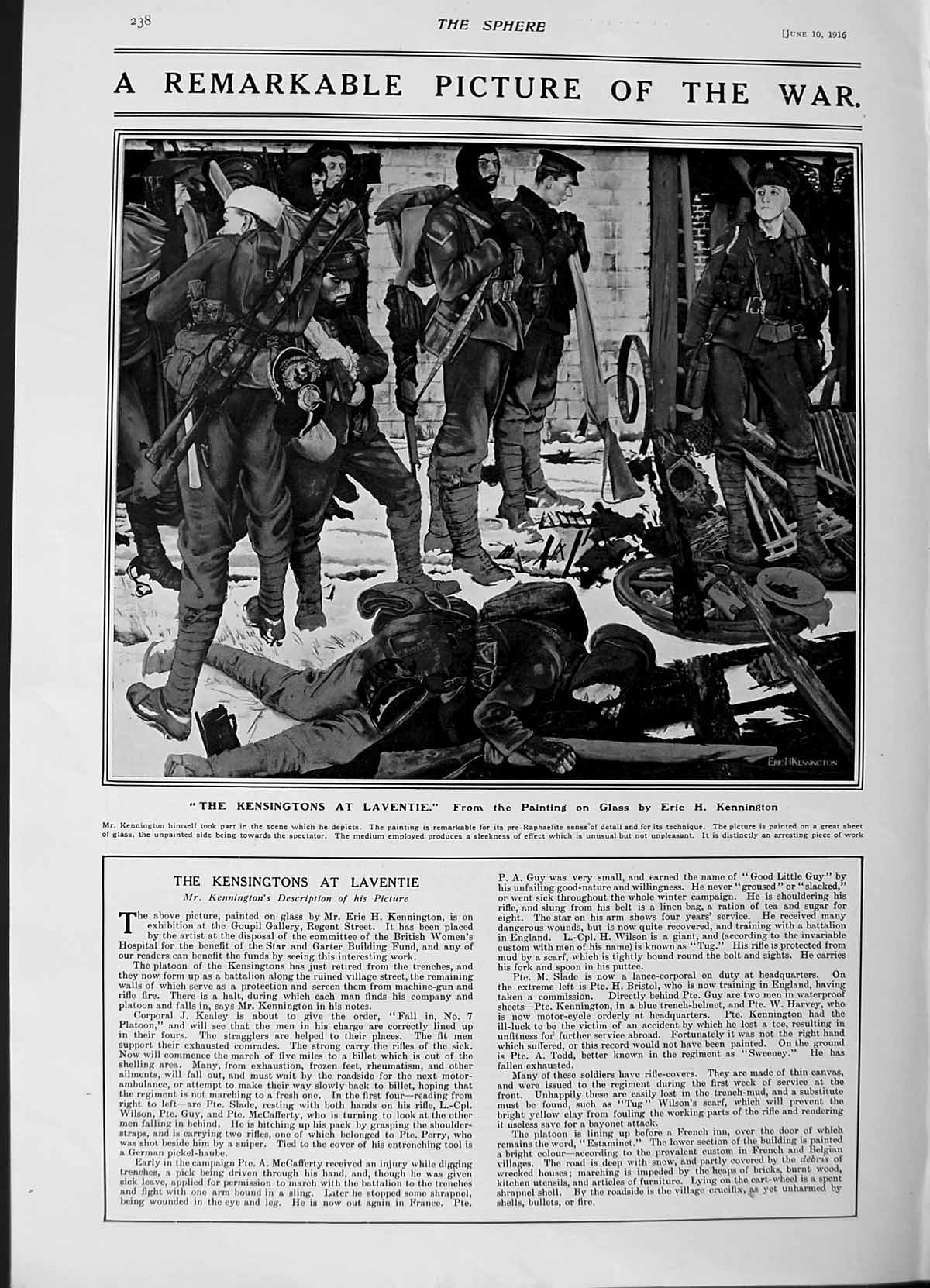 Original Old Antique Print 1916 Roll Honour War Dead Siers Kennington Siers