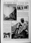 Antique Old Print 1916 Trench Artillery Weapons Bomb Winged Shells France 20th