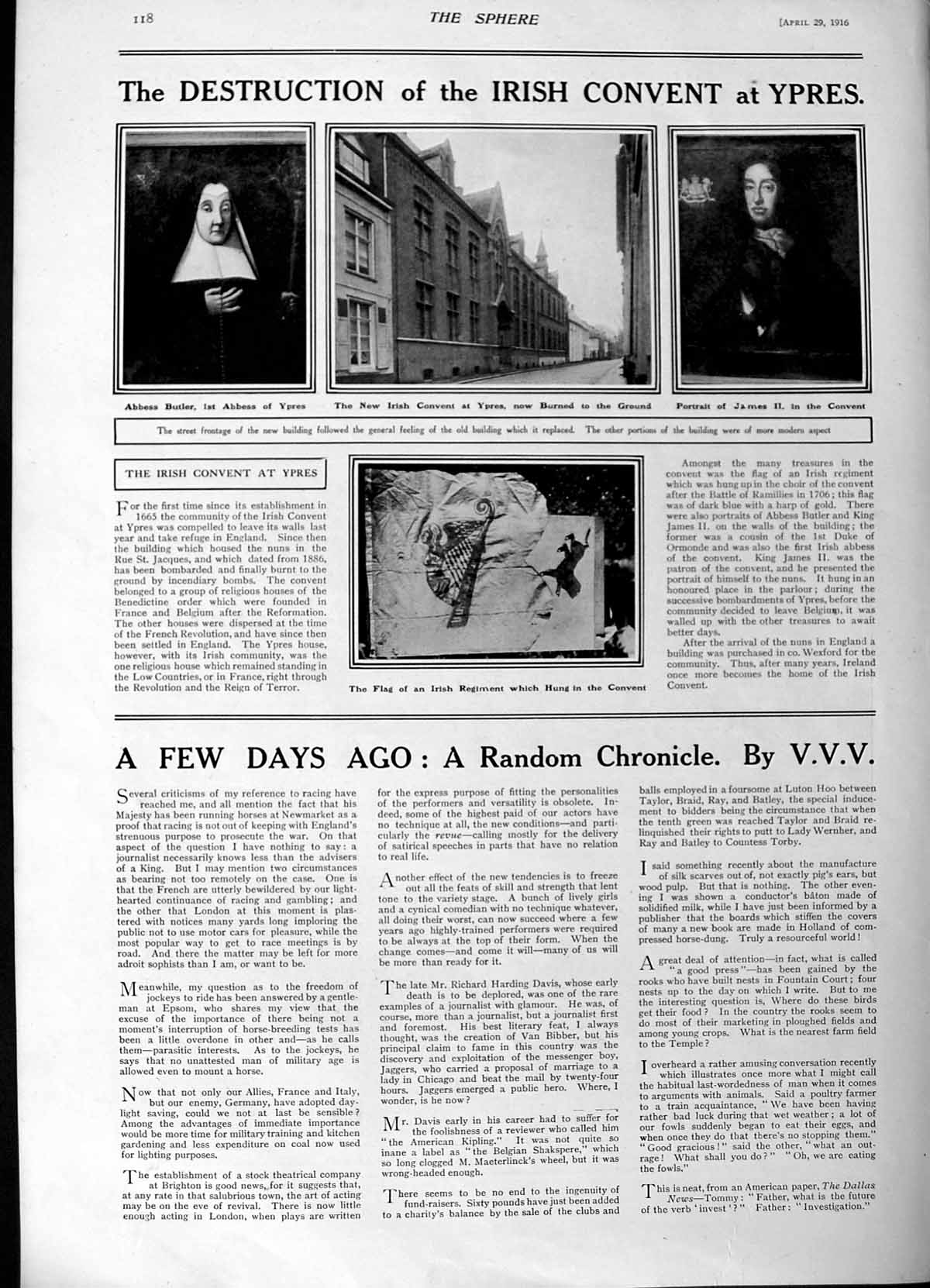Old Antique Print 1916 Russian Siers War Red Cross Irish Convent Ypres 20th