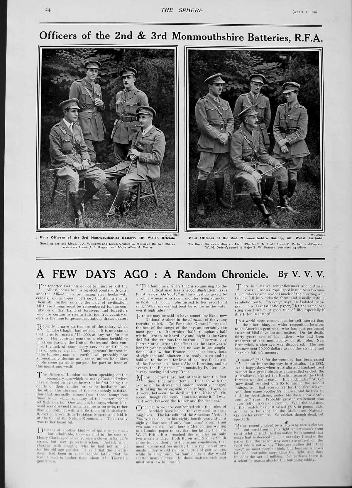 Original Old Antique Print 1916 Roll Honour Dead Siers War Monmouthshire Army