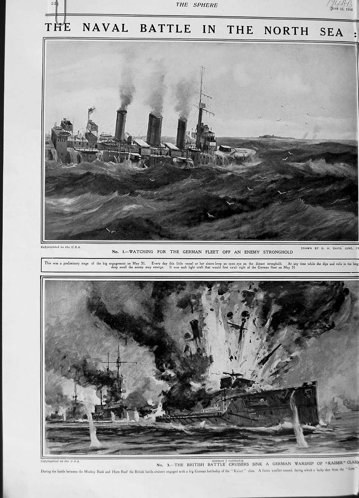 Antique Old Print 1916 Battle Jutland War German Ship Pommern Navy Kaiser 20th