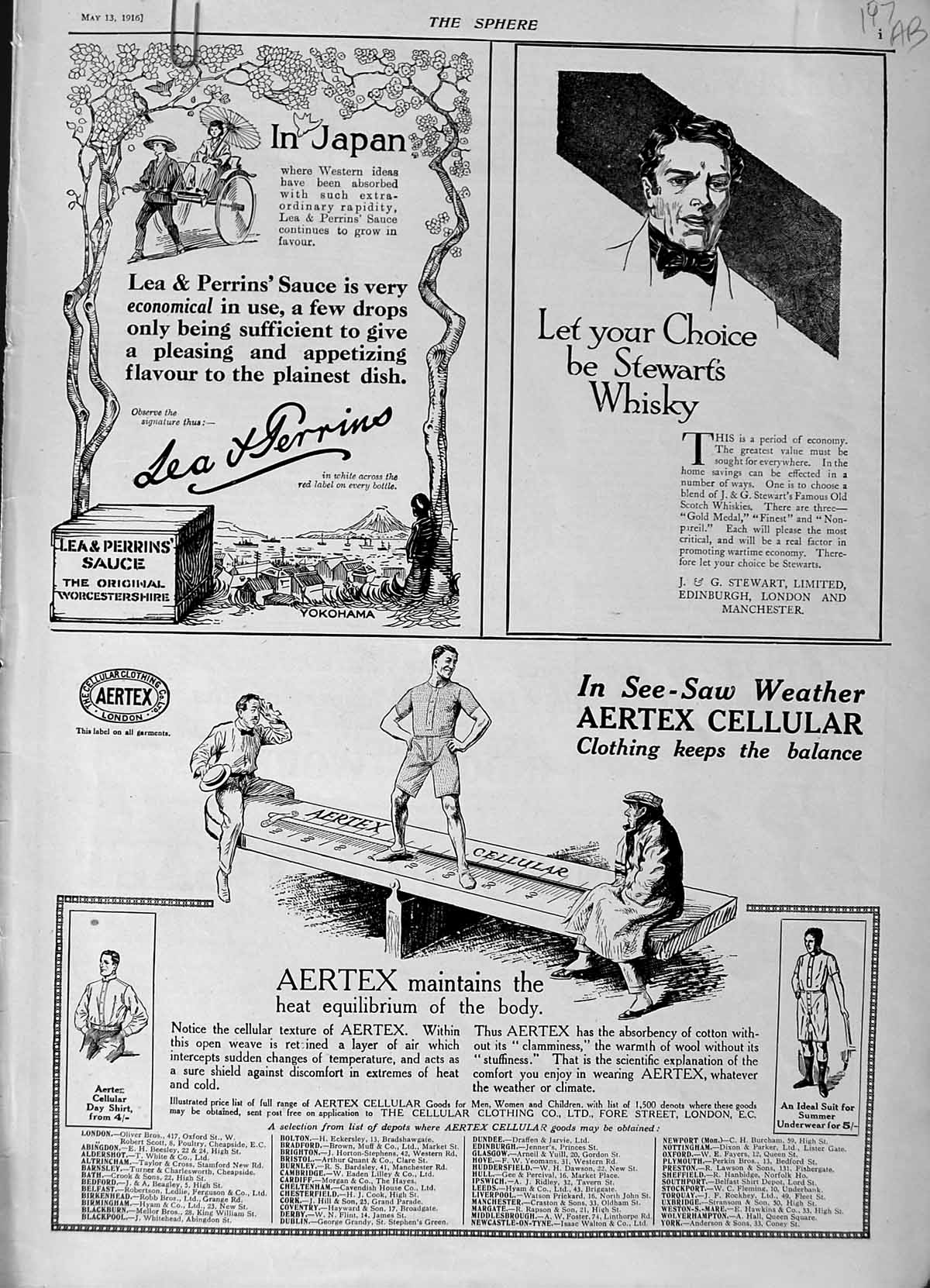 Old Antique Print 1916 Advertisement Debenham Fashion Aertex Whisky Lea 20th