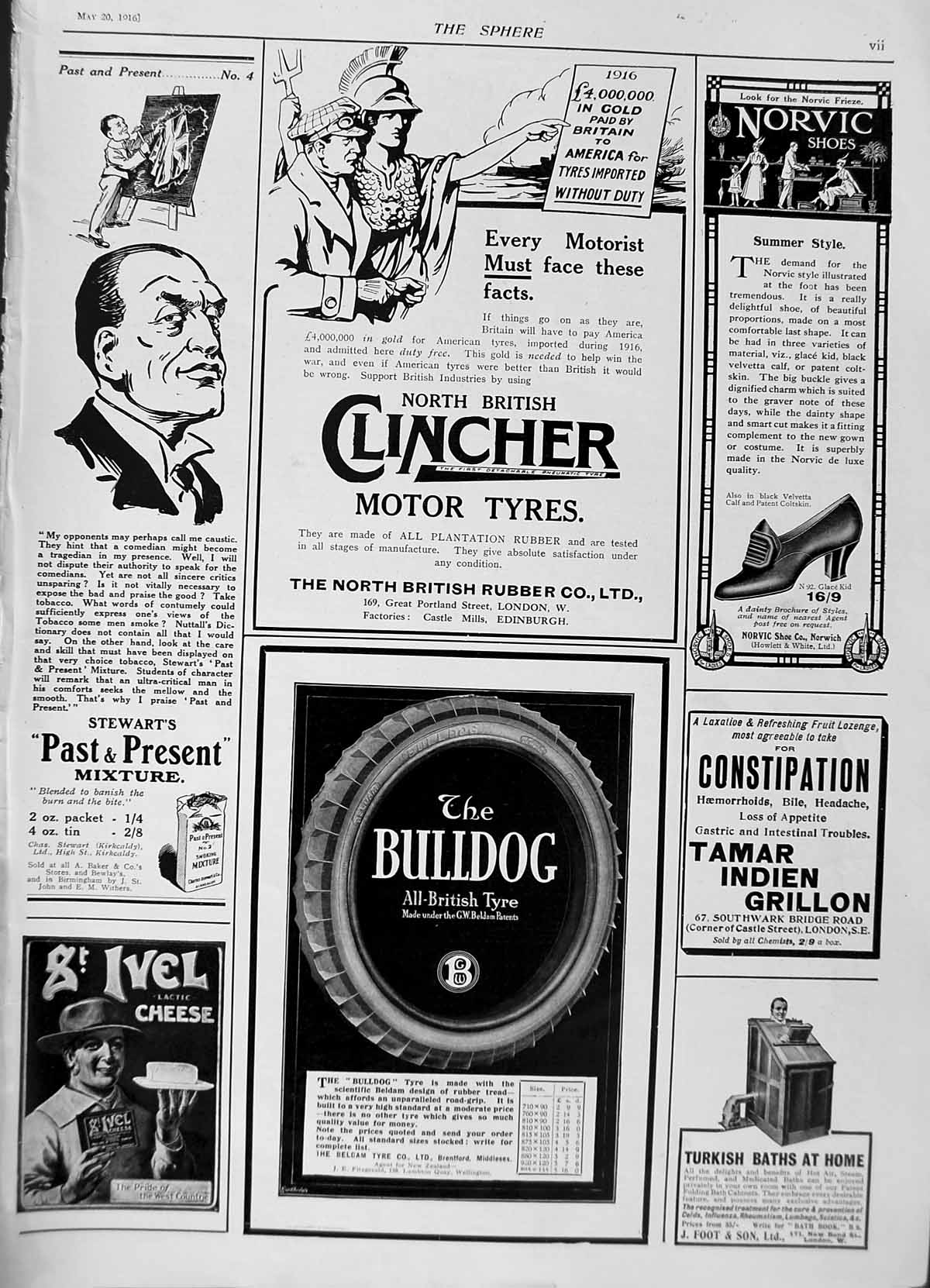 Old Antique Print 1916 Advertisement Harrods Motor Tyres Aertex Cheese 20th