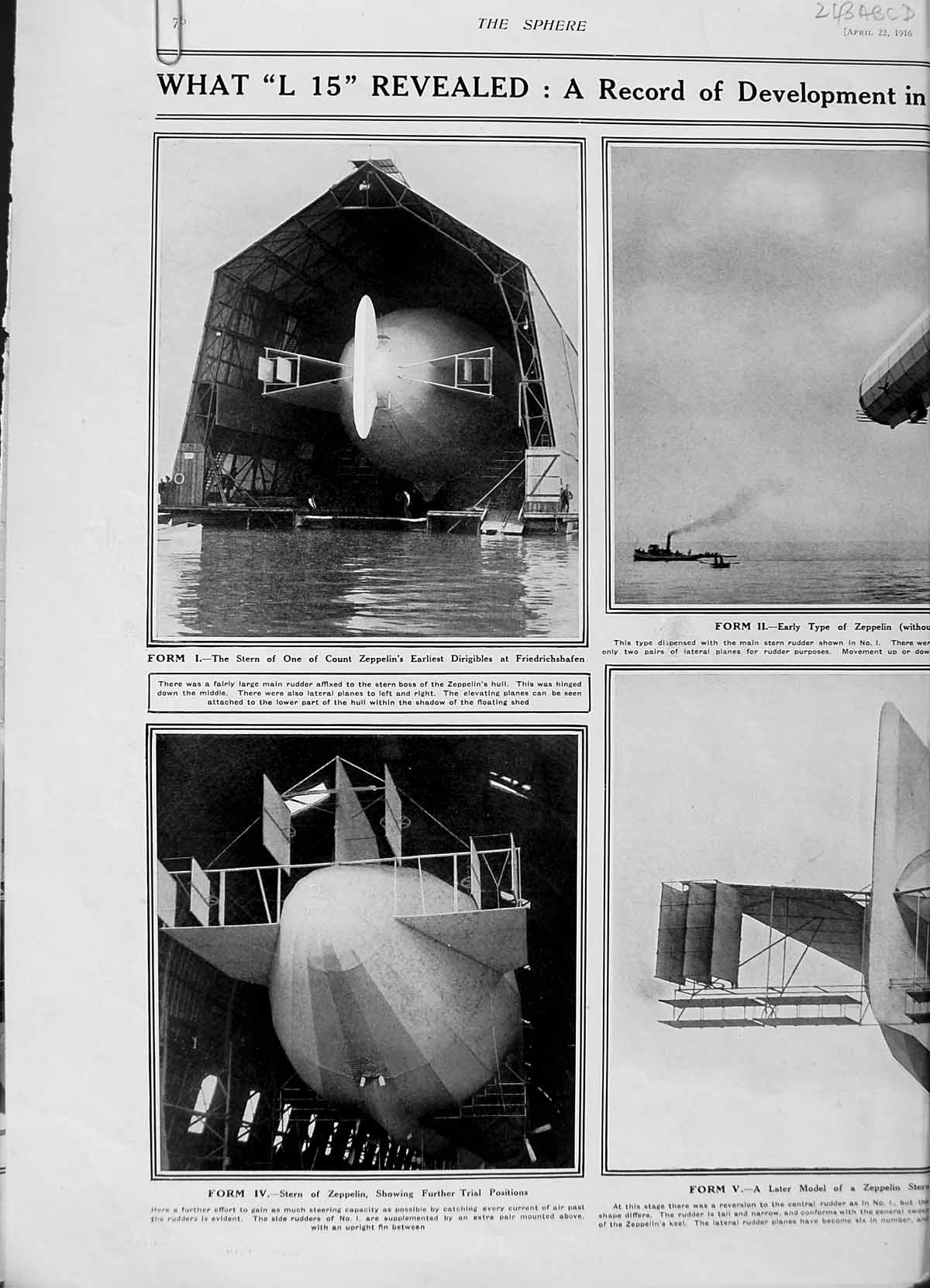 Old Antique Print 1916 L15 Zeppelin War Sussex Airship Friedrichschafen 20th