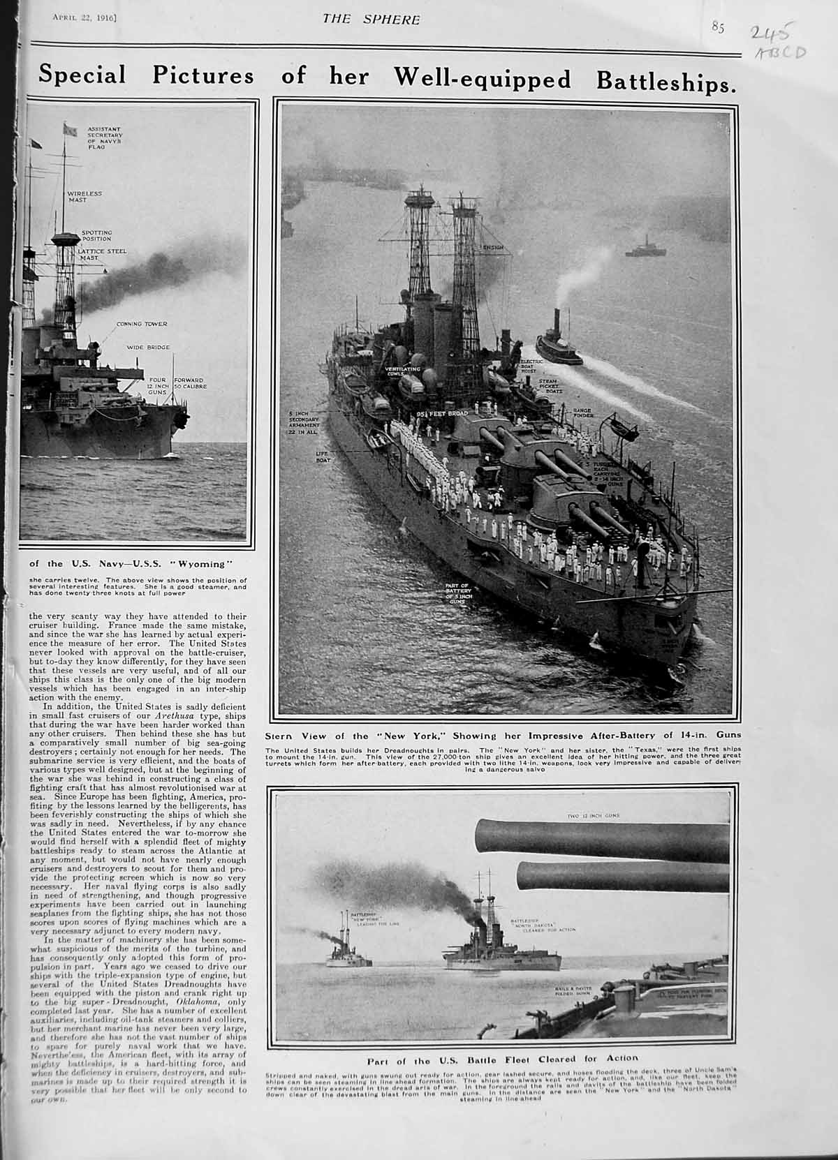 Old Antique Print 1916 New York War Ship Manhattan Bridge Nevada America 20th