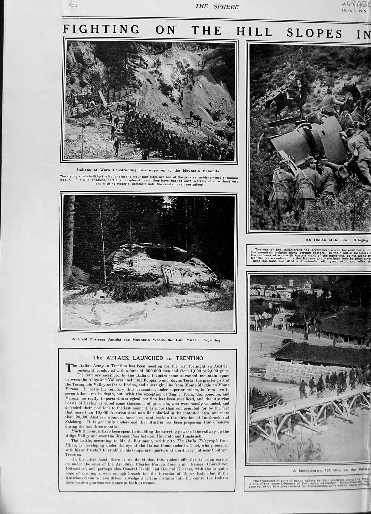 Original Old Antique Print 1916 Italy War Siers Rovereto Bethincourt Kavala