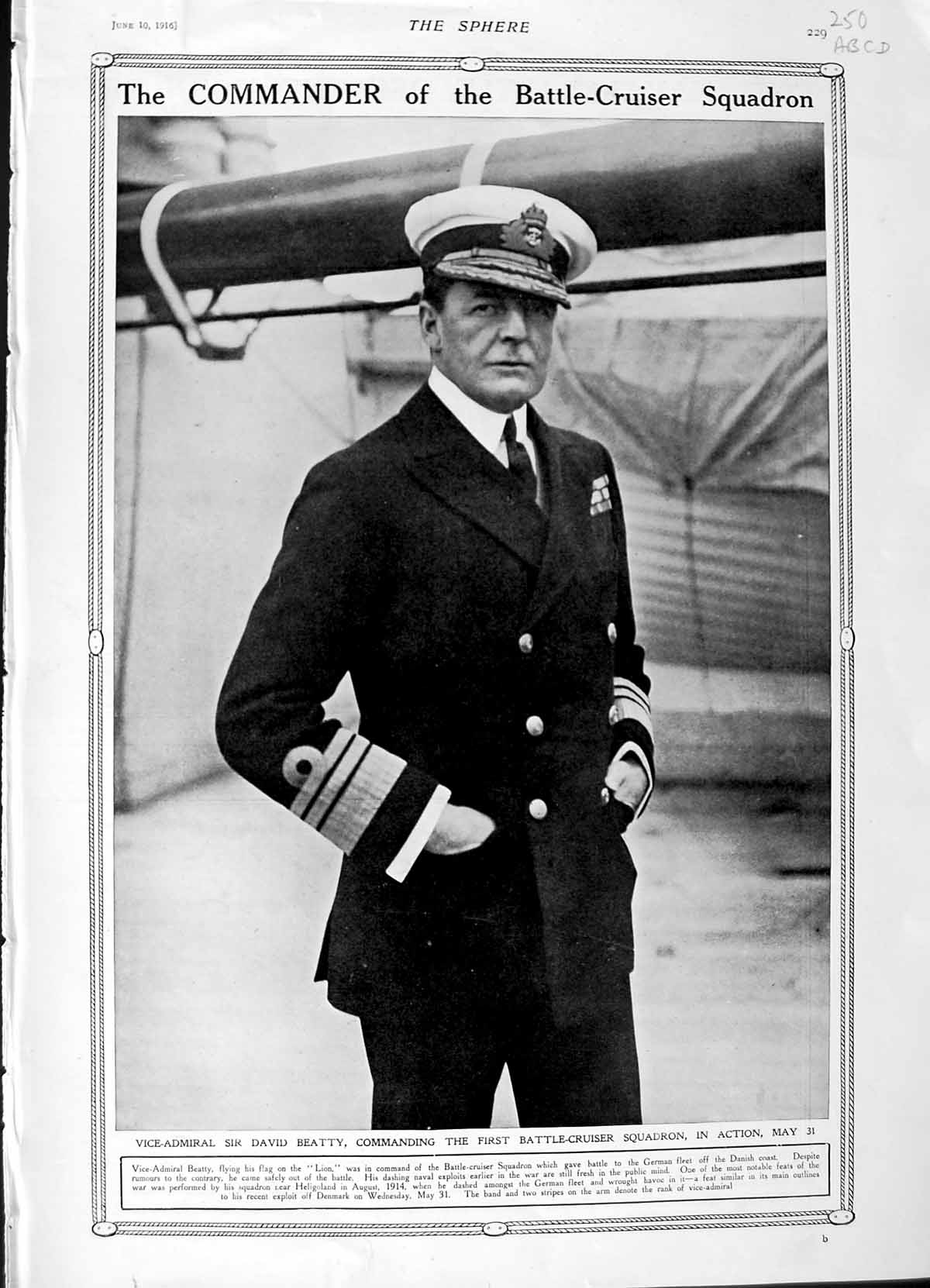 Old Antique Print 1916 David Beatty German War Ship Westfalen Queen Mary 20th