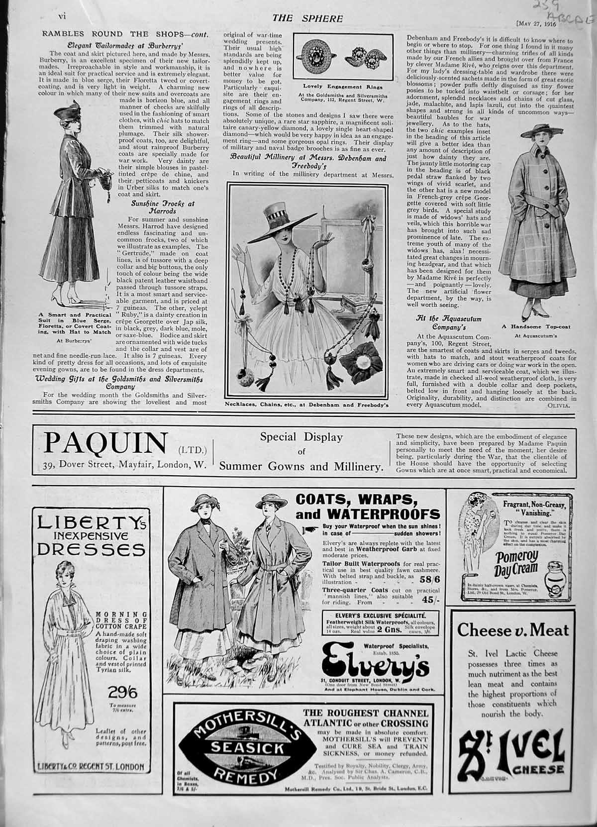 Old Antique Print 1916 Advertisment Fashion Dollonds Grafton Leveson'S 20th