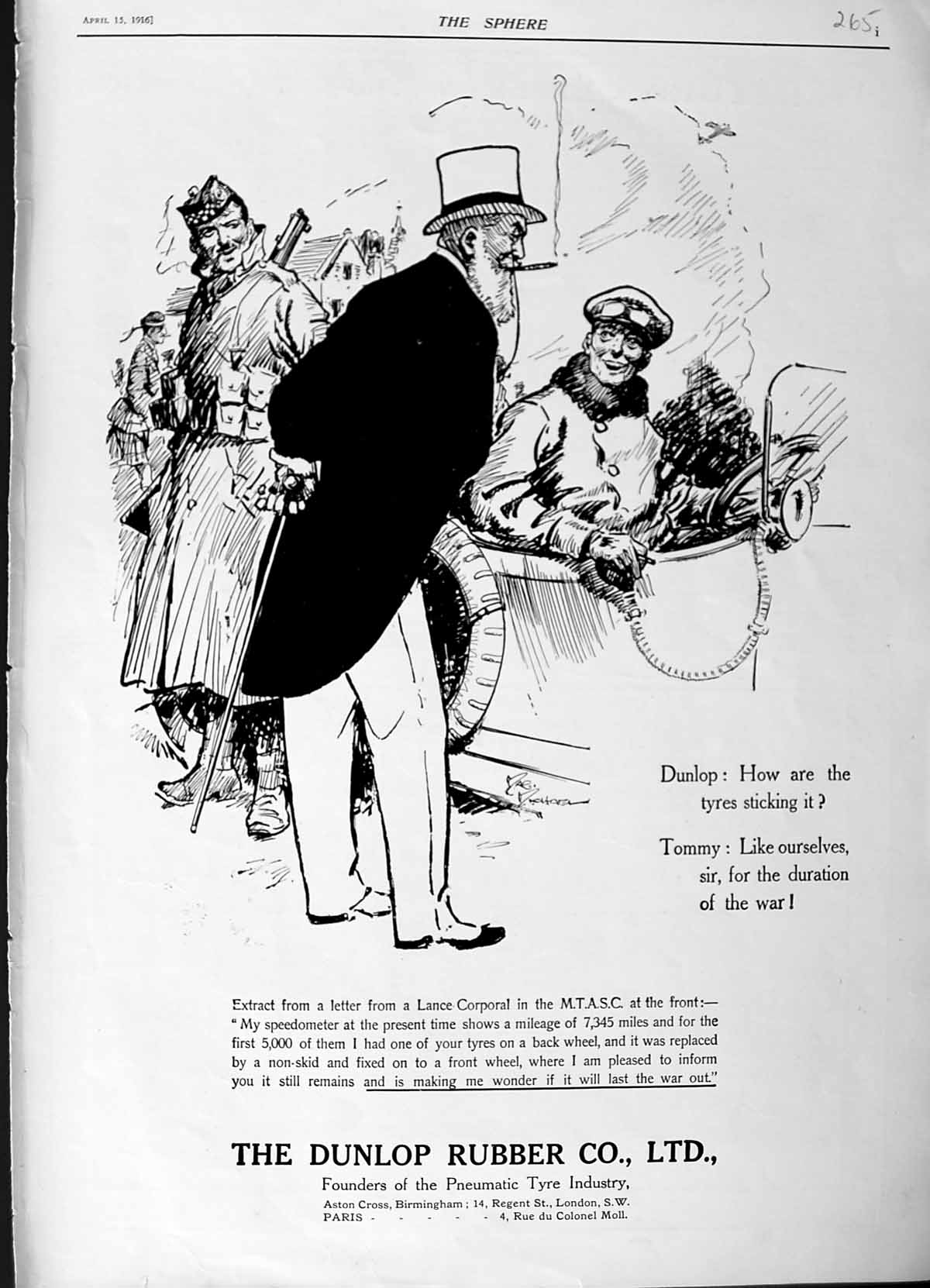 Original Old Antique Print 1916 Advertisement Dunlop Motor Car Rubber Tyres