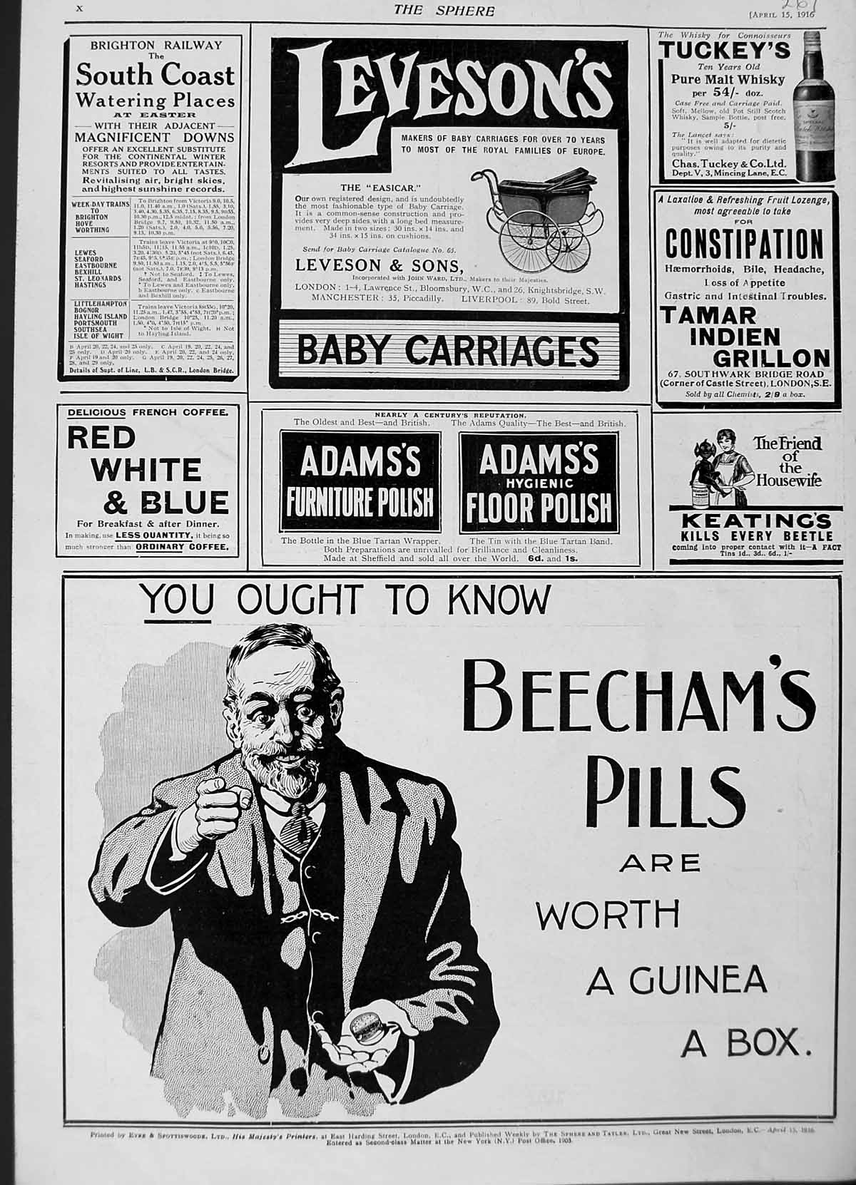 Old Antique Print 1916 Advertisement Beechams Pills Adams Polish Coffee 20th