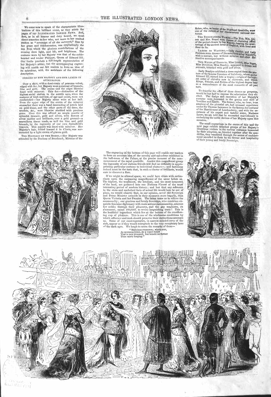 Original Old Antique Print 1842 Queen Mistress Robes Duchess Buccleuch 19th