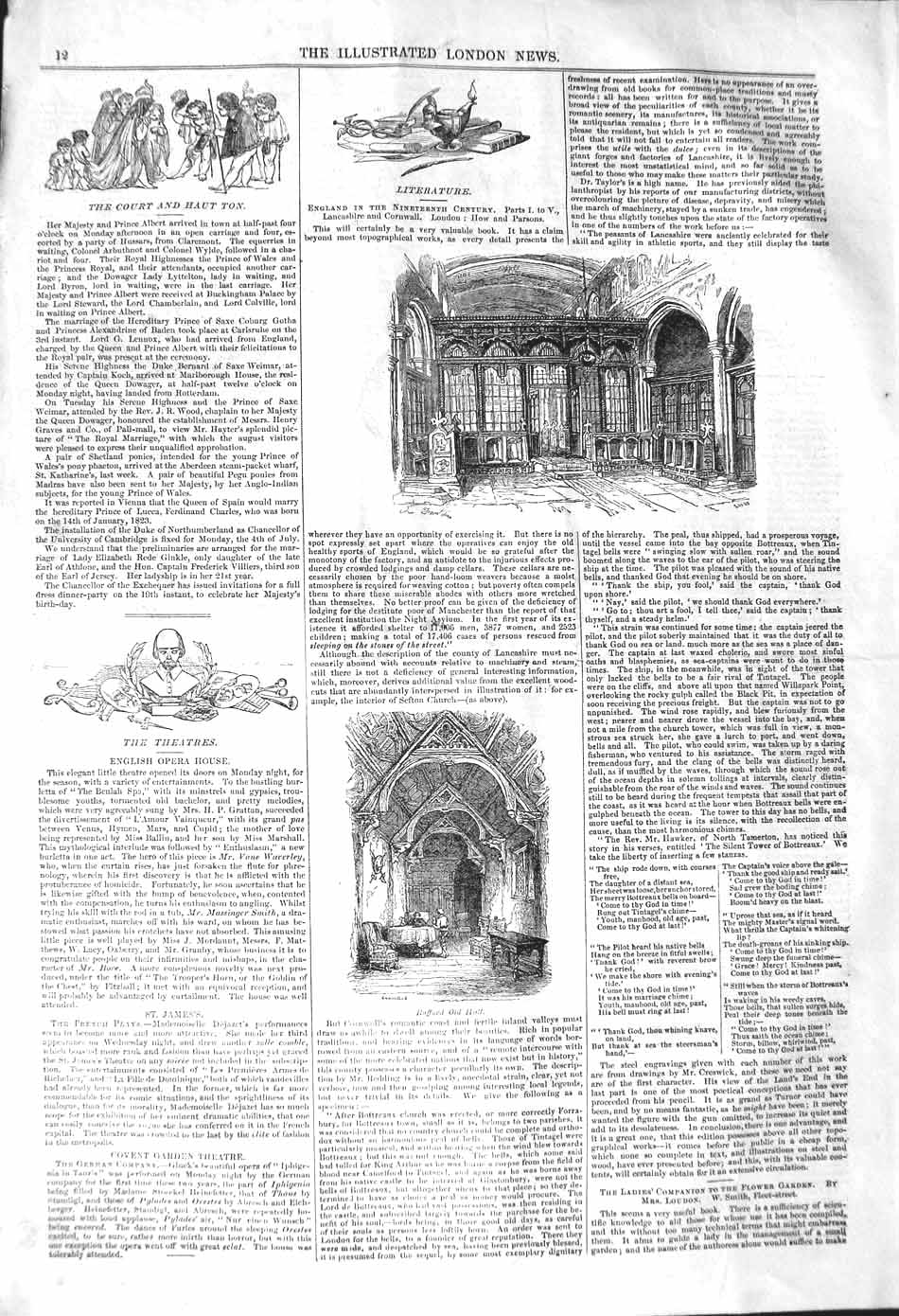 Original Old Antique Print 1842 Theatre Rufford Hall English Opera House 19th