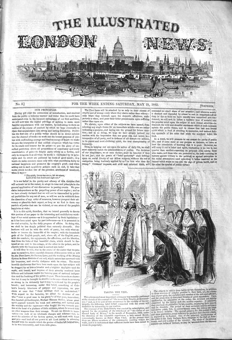 Original Old Antique Print 1842 Scene Church Taking The Veil 19th