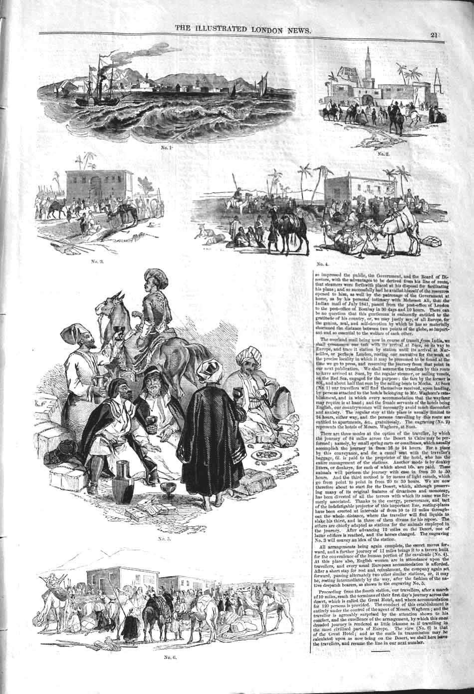 Original Old Antique Print 1842 Egypt Camels Ships Travelling People Victorian