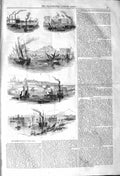 Original Old Antique Print 1842 Ships Boats Overland Rout 19th Century