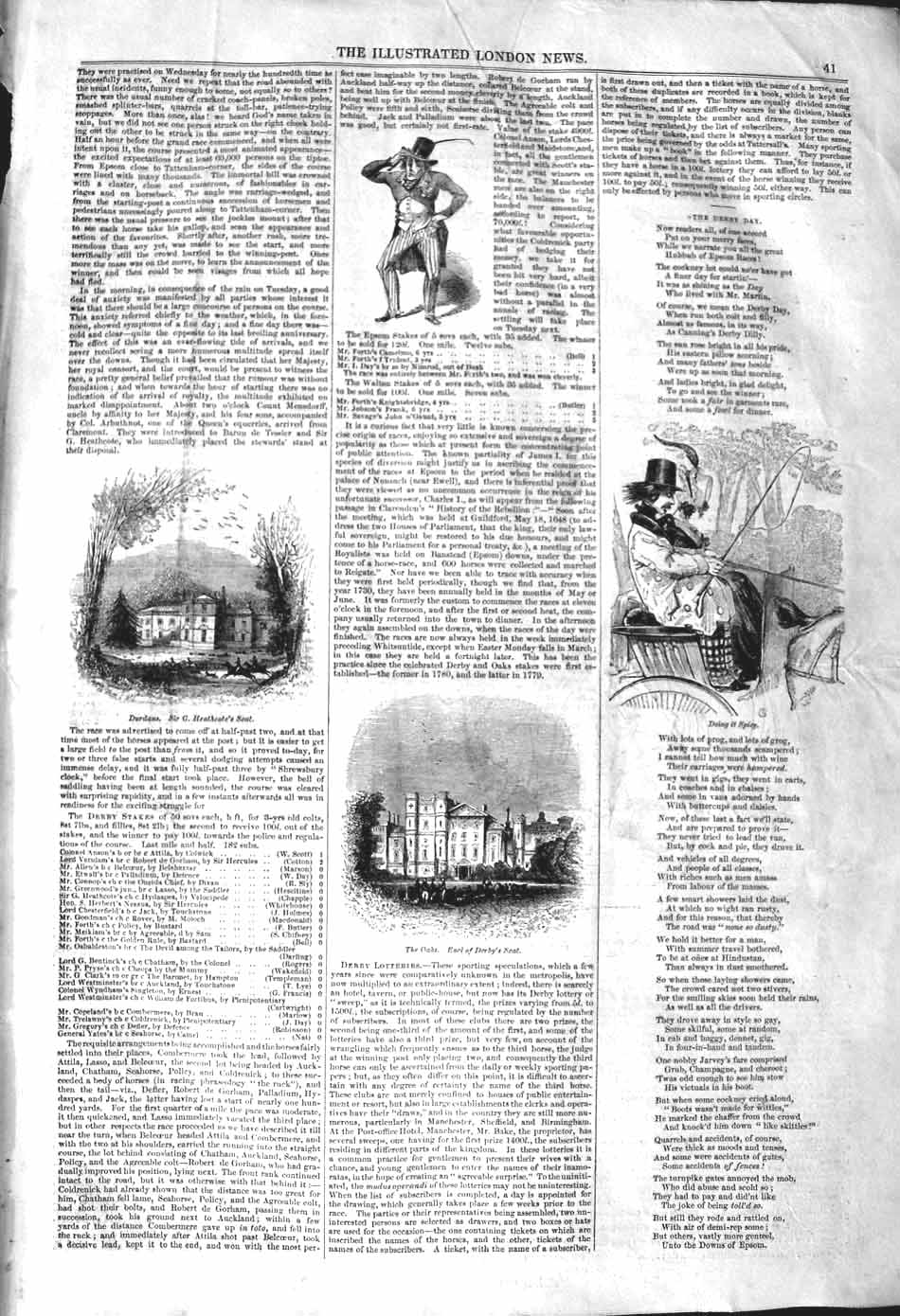 Original Old Antique Print 1842 Durdane Heathcote'S Seat Oaks Earl Derby Houses