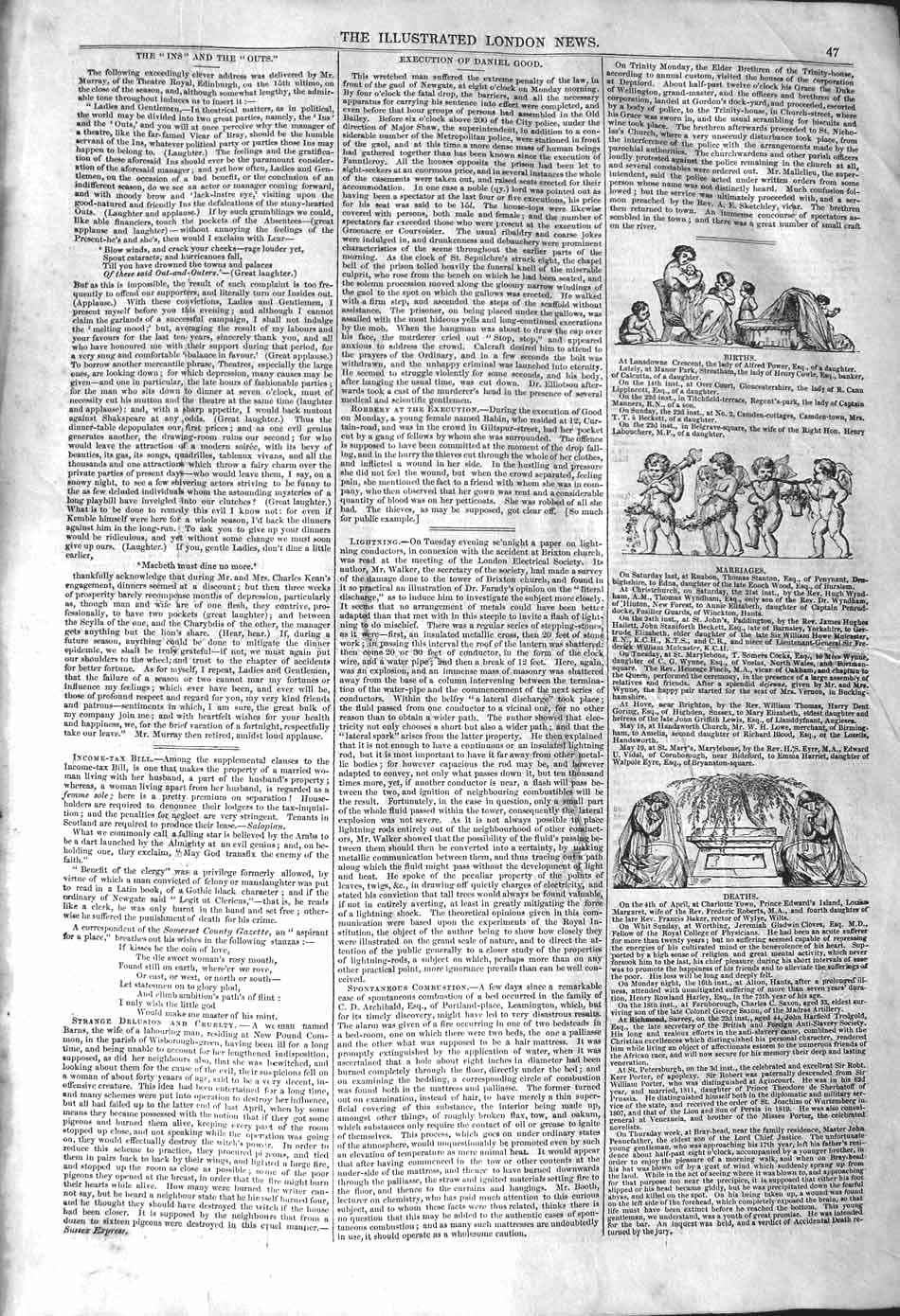 Old Antique Print 1842 Story Execution Daniel Good Births Marriages Death 19th