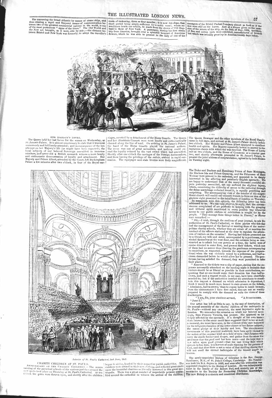 Old Antique Print 1842 Interior St. Paul'S Cathedral London Architecture 19th