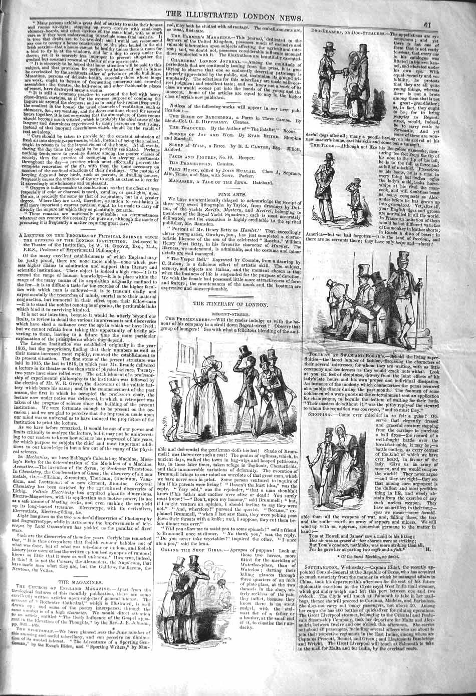 Original Old Antique Print 1842 Regent Street Lonodn People Footmen Swan Edgars