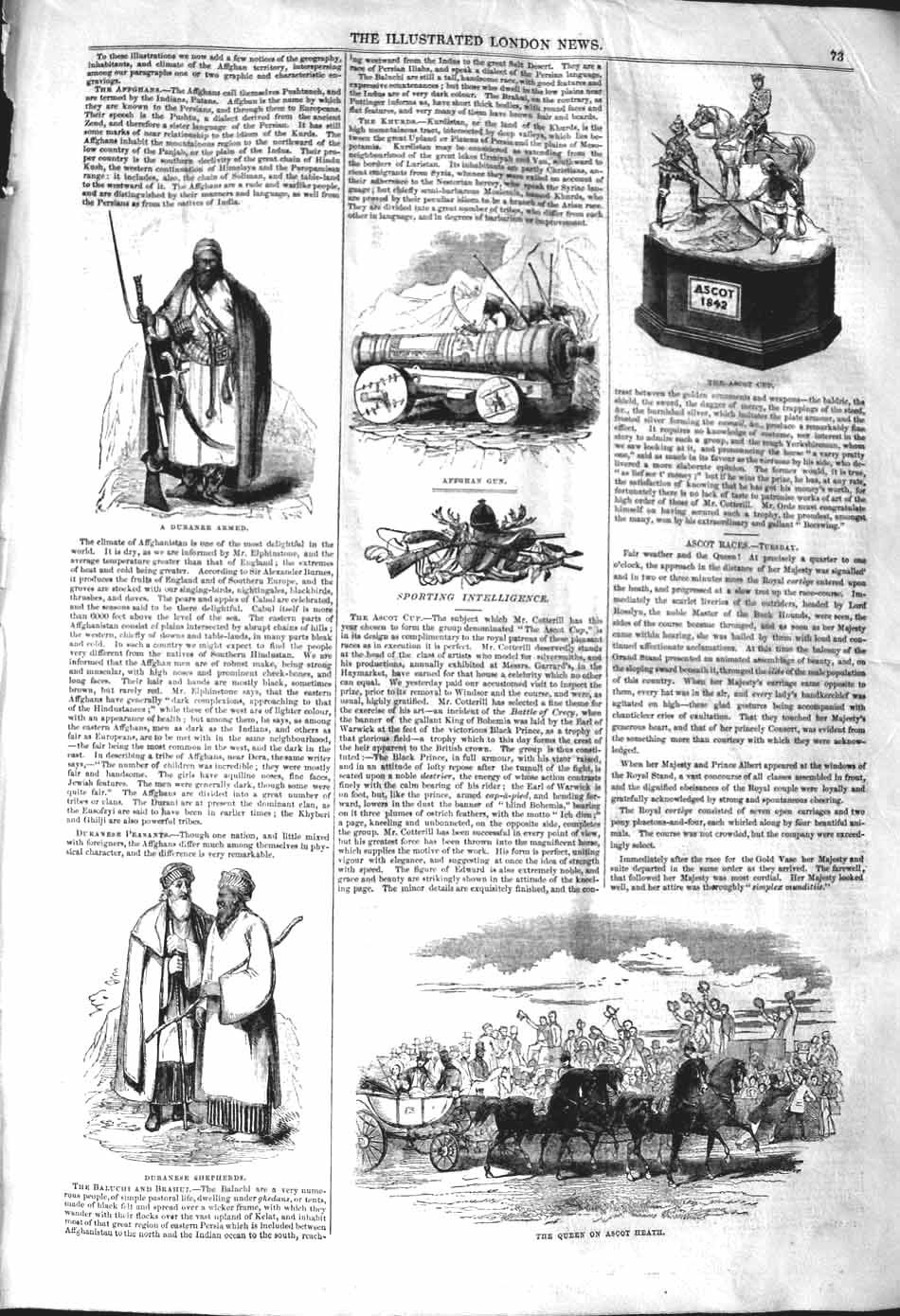 Old Antique Print 1842 Ascot Horse Race Cup Duranne Shepherds Afghan Gun 19th