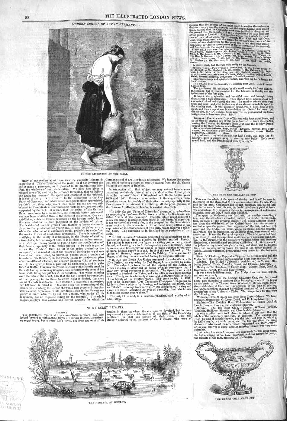 Original Old Antique Print 1842 Regatta Henley Steward Challenge Cup Thisbe