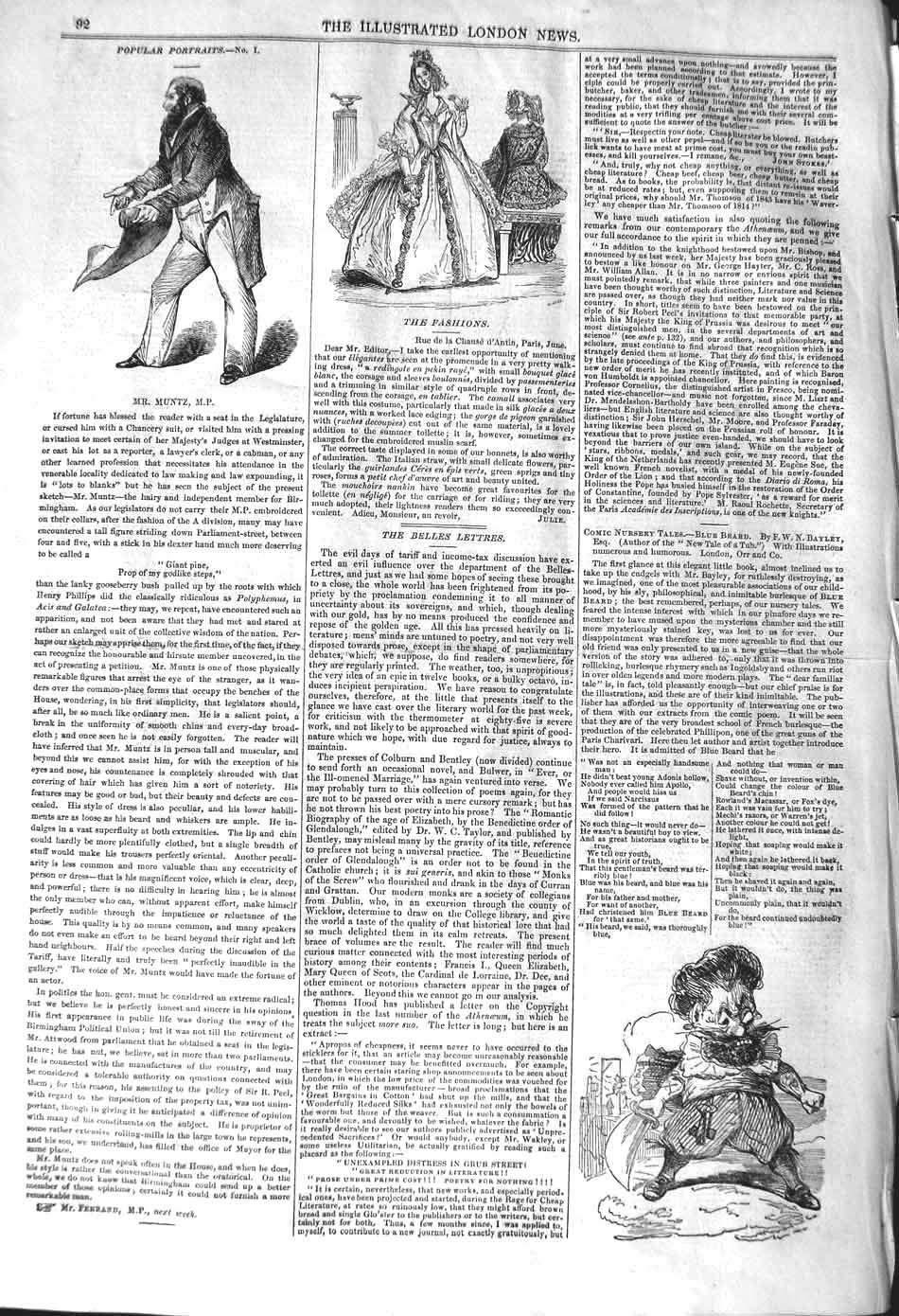 Old Antique Print 1842 Mr. Muntz Fashion Rachel Mendelsohn Primo Tenore 19th