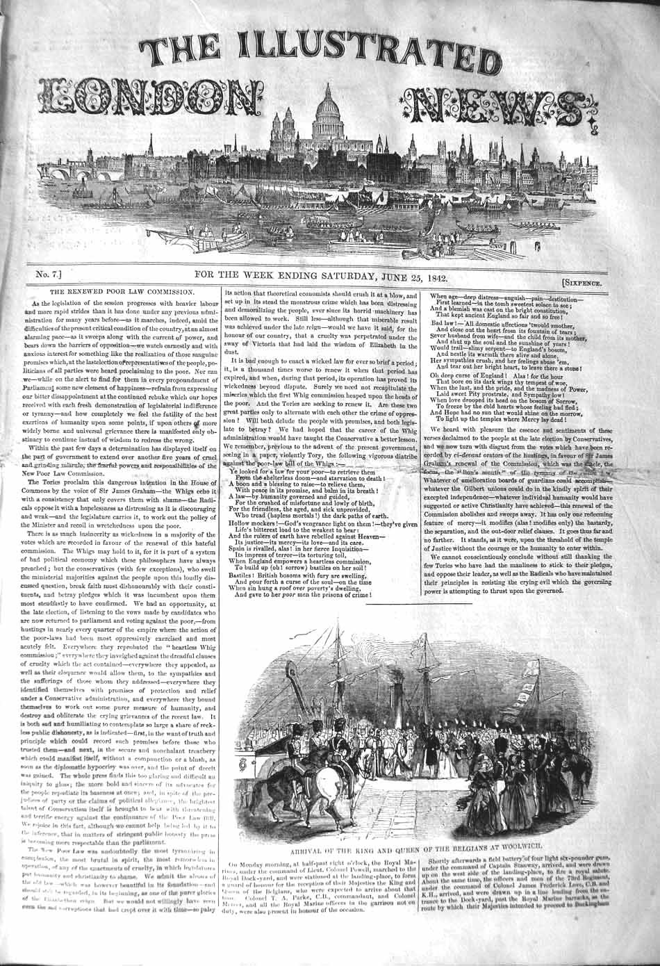 Original Old Antique Print 1842 Arrival King Queen Belgians Woolwich Ships 19th