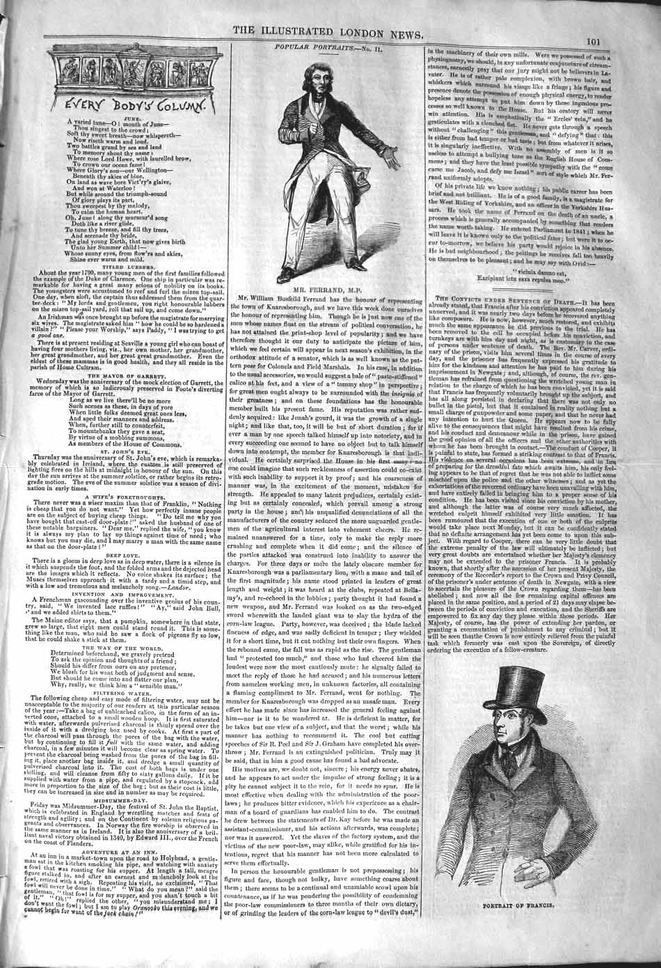Original Old Antique Print 1842 Portrait Mr. Ferrand Francis Parliament 19th