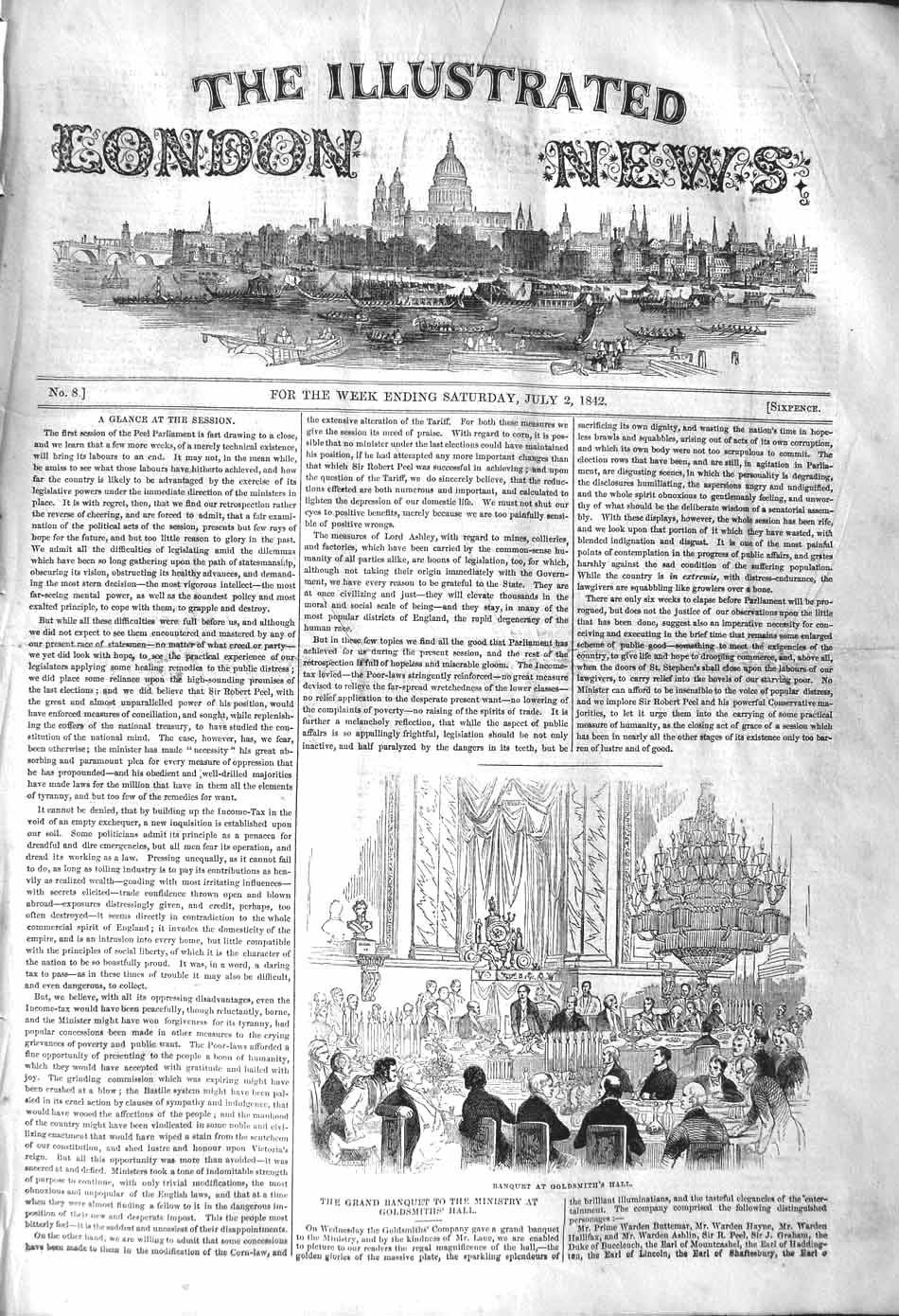 Original Old Antique Print 1842 View Grand Banquet Ministry Gsmith'S Hall 19th
